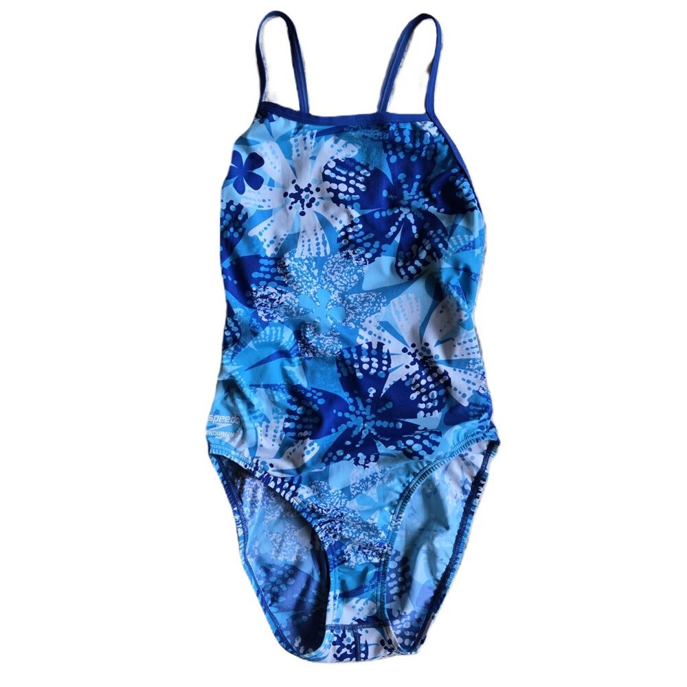 NWOT SPEEDO ENDURANCE Women's 36/10 Blue/White Design 1-Pc Competition Swim Suit